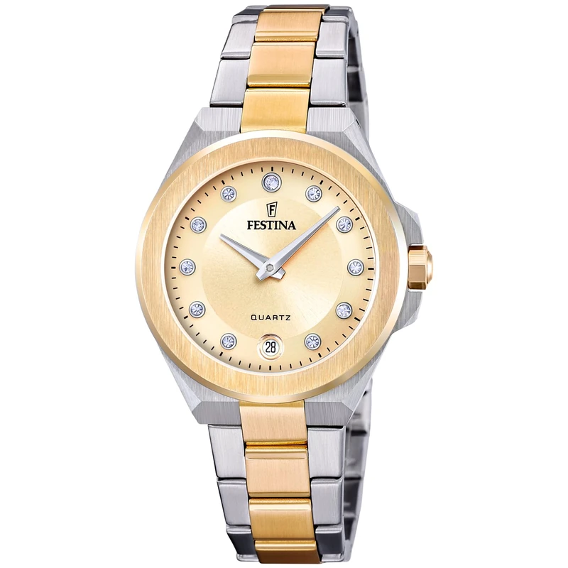 Festina Ladies Gold PVD-Plated Steel Watch with Zirconia Sets and Bracelet F20702/2