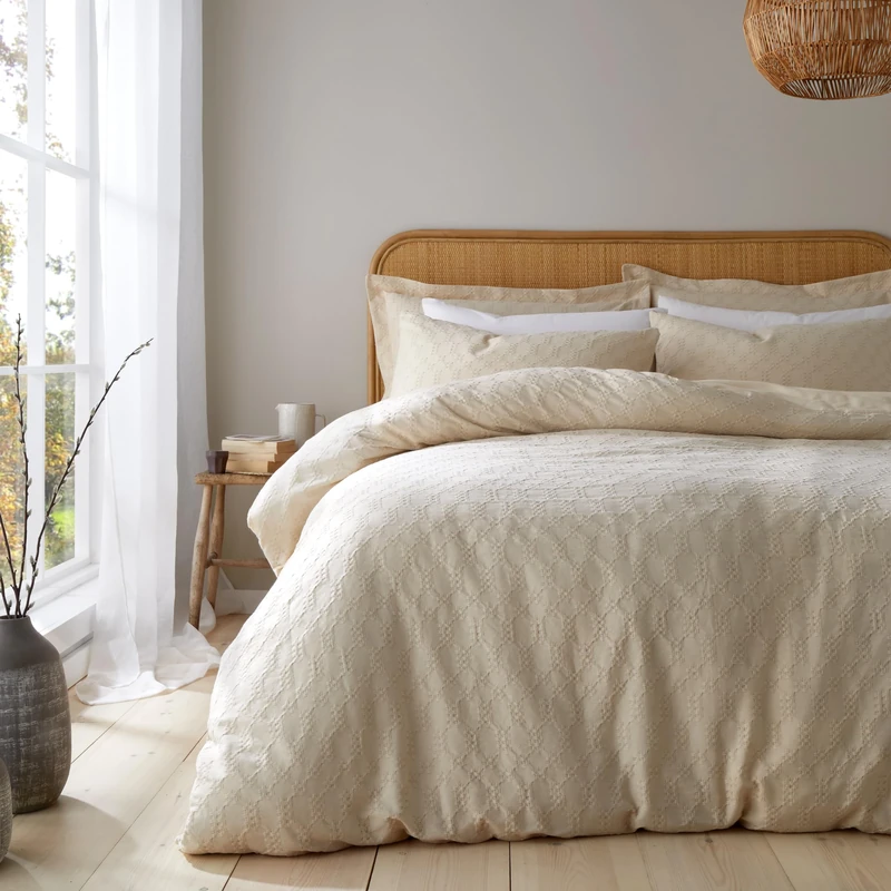 Bianca Waffle 180 Thread Count Cotton Circle King Duvet Cover Set with Pillowcases Natural