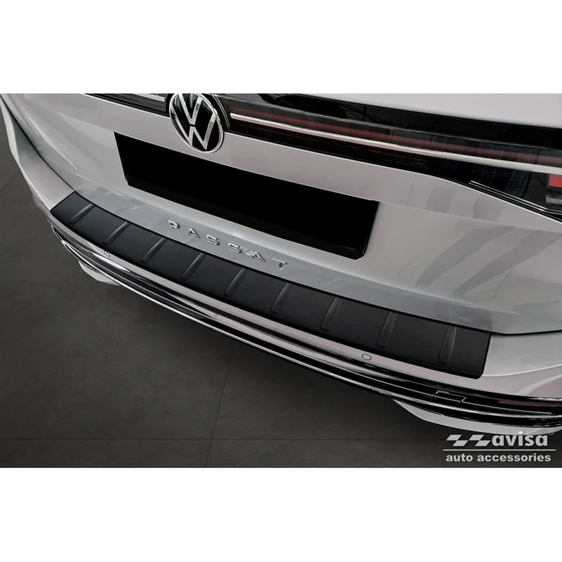 Avisa Matt Black Stainless Steel Rear bumper protector compatible with Volkswagen Passat Variant (CJ5) 2023- 'Ribs'