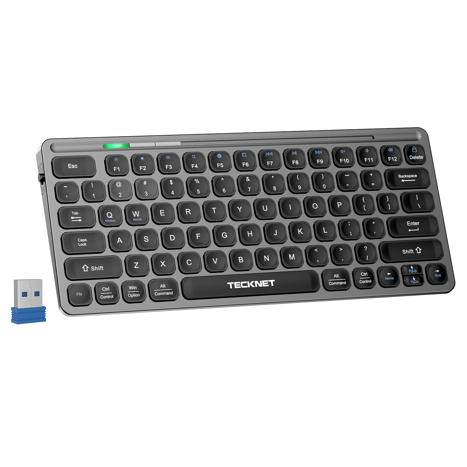 TECKNET 2.4G Wireless Keyboard, Small Wireless Keyboard with Media Hotkeys