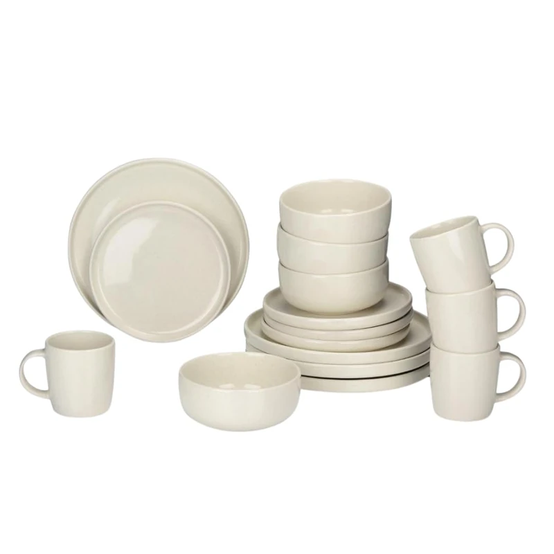 alpina 16-Piece Dinnerware Set - 4 Person Place Setting - Stoneware Dinnerware - Breakfast Plates, Dinner Plates, Bowls, and Mugs - Microwave and Dishwasher Safe - Cream