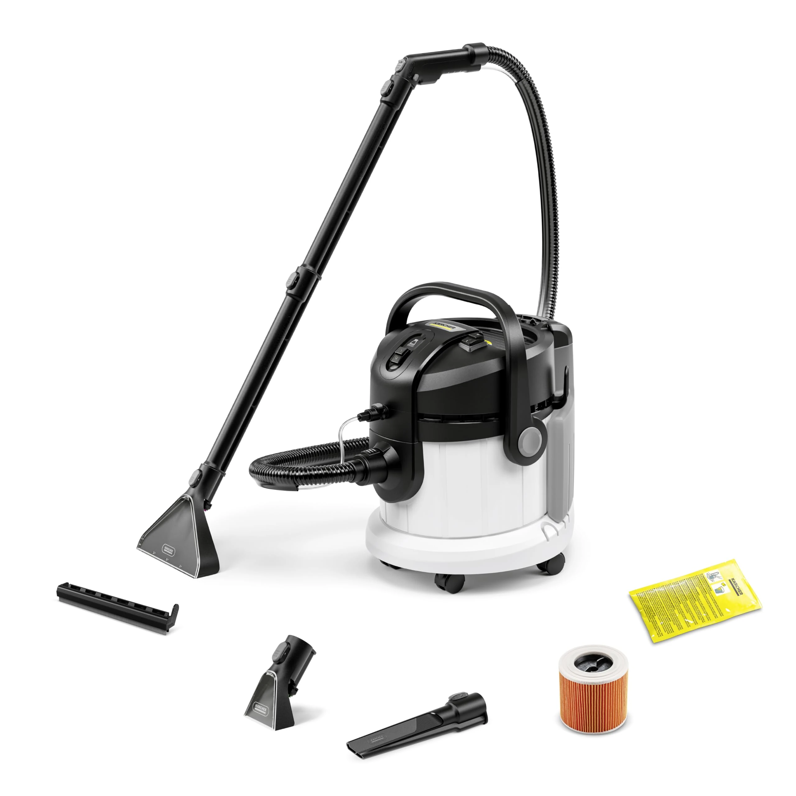 Kärcher SE 4 Select Spray Extraction Cleaner, 2-in-1 spray extraction hose, two water tanks: 4 l each, floor nozzle with hard surface attachment, wash upholstery nozzle