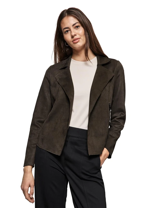 Street One Women's A212185 Open Velour Jacket, Deep Smoky Green, 38