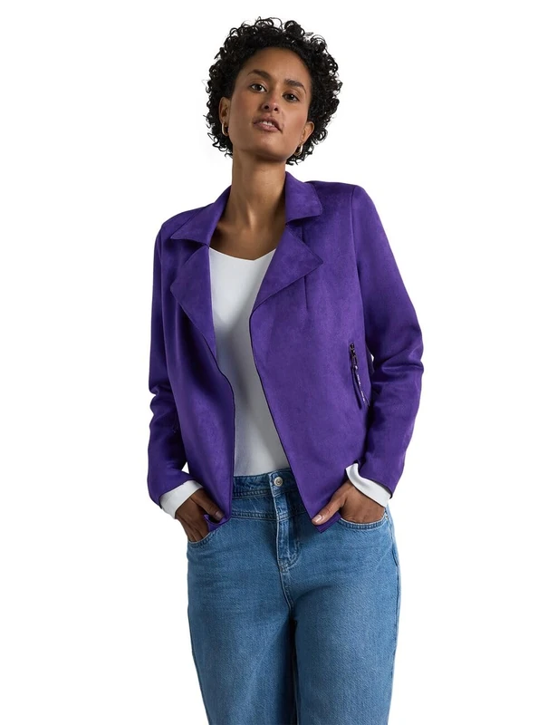 Street One Women's A212185 Open Velour Jacket, Deep Lilac, 42
