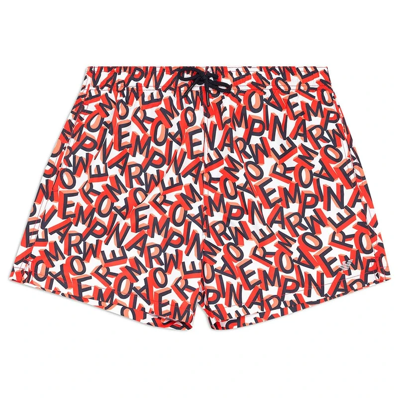 Emporio Armani Men's MID Boxer Swim Trunks - XL White/Orange