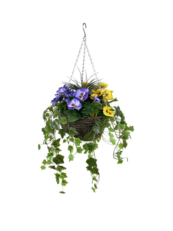 GreenBrokers Pansy with Ivy Vine in Hanging Basket (Anti-UV)(30cm diameter basket) Yellow & Purple
