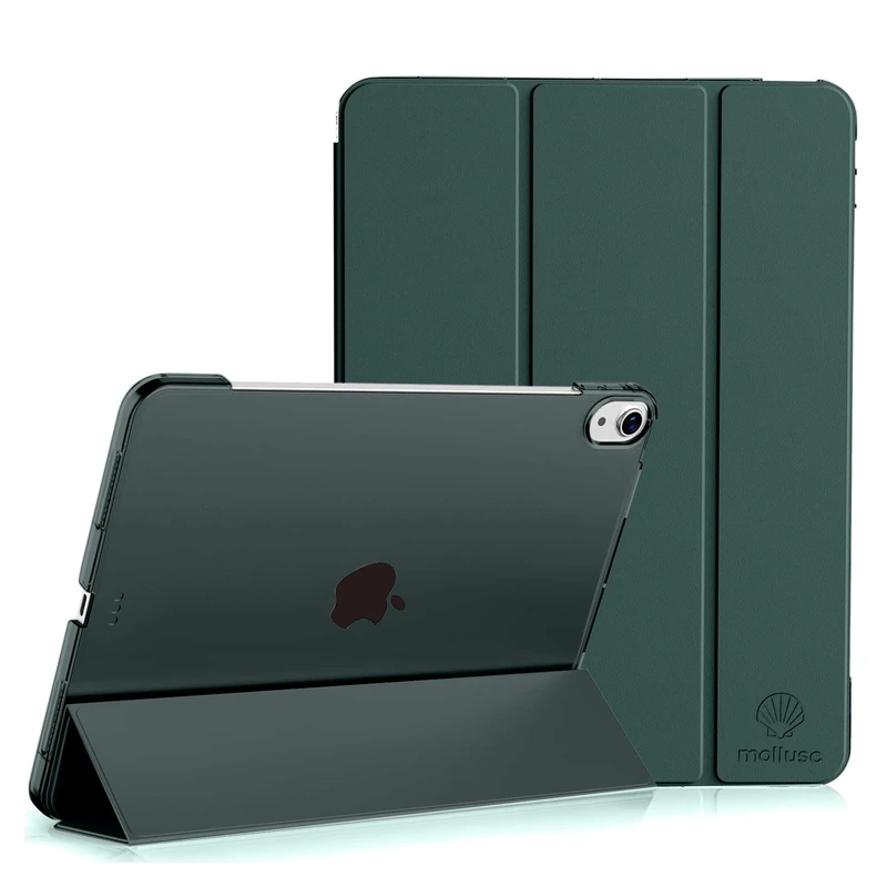 Mollusc Case Compatible with 2022 iPad 10th Generation 10.9 Inch, 2025 11th Generation 11 Inch A16, Hard Back Cover, PU Leather, Hands-Free Trifold, Auto Wake/Sleep, Drop Scratch Protection Dark Green