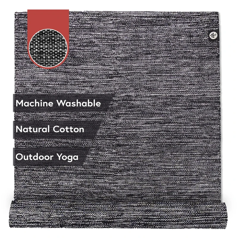 Manduka Shala Yoga Rug 71" - Outdoor Yoga & Meditation | Foldable & Machine Washable | Natural Cotton | Handmade | 71 x 26 inches | Black Heather