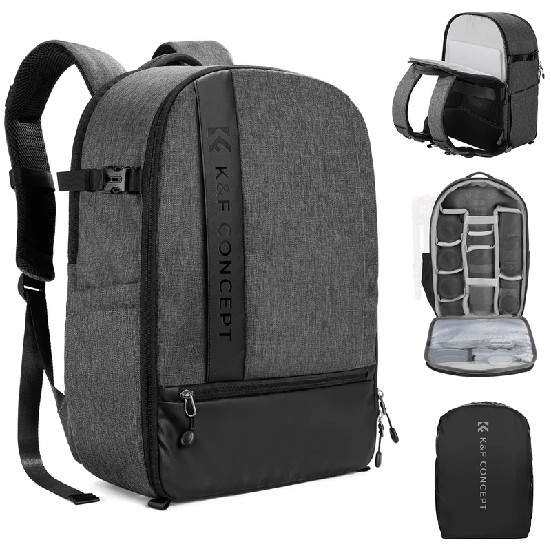 K&F Concept 18L Camera Backpack for Photographers, Large Capacity Camera Bags with Rain Cover, 15.6 Inch Laptop Compartment for Camera Drone Bags