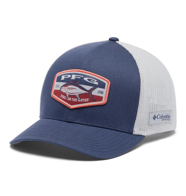 Columbia Unisex Adult PFG Patch Mesh Ball Cap, Nocturnal/Cool Grey/Big Badge Tuna, S-M