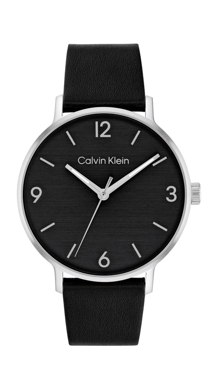 Calvin Klein Three Hand Quartz Movement Watch for Men Modern Collection with Black Leather Strap - 25200437