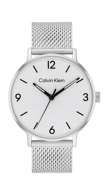 Calvin Klein Three Hand Quartz Movement Watch for Men Modern Collection with Silver Stainless Steel Mesh Bracelet - 25200433