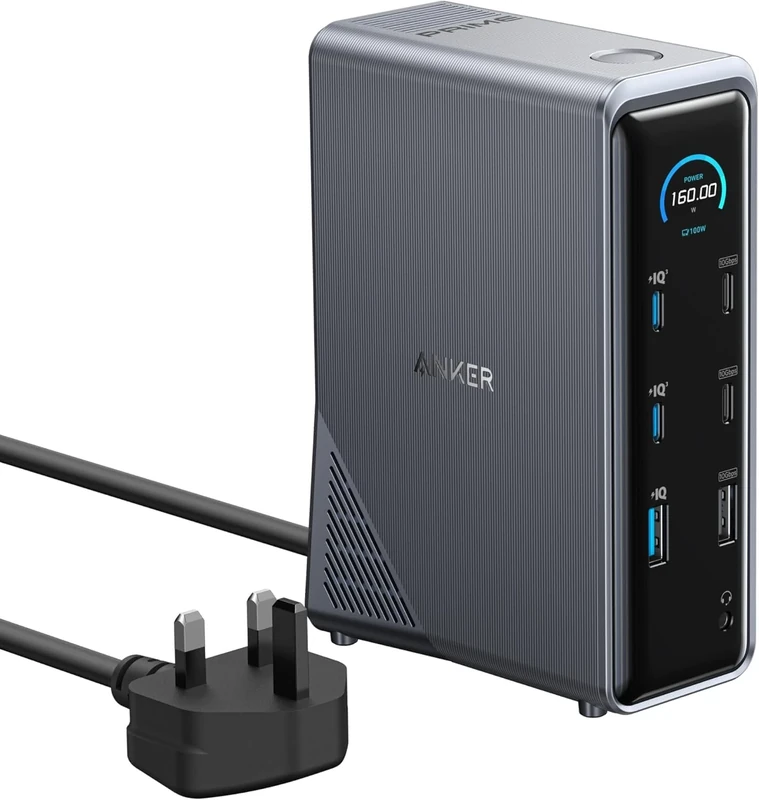 Anker Prime Charging Docking Station, 14-Port with 160W Max Output and Built-In GaN AC-DC Power, 10Gbps Data Transfers, Real-Time Smart Interface, Dual 4K Displays for MacBook, Dell, Phones, and More