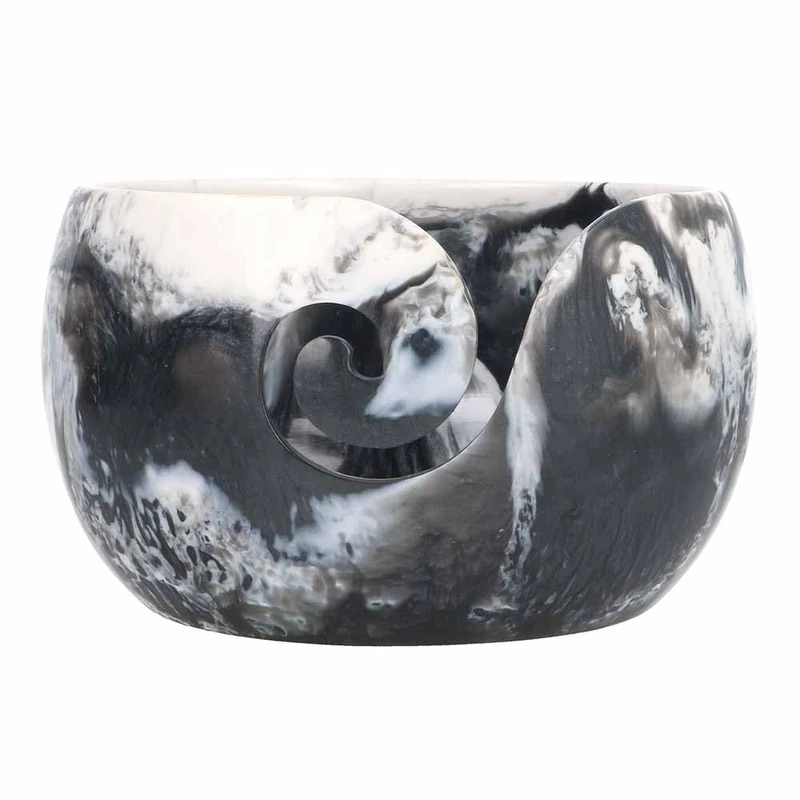Scheepjes - Scheepjes Plastic Black and White Marbled Effect (15x9cm) Handmade Yarn Bowl for Crocheting and Knitting Craft Projects - 1 Piece - Image 1