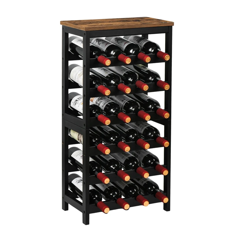VASMIA Wine Rack Freestanding Floor Rustic Brown and Black 999VAS013
