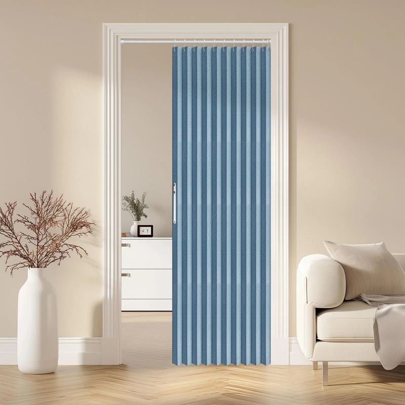 AJAZZ 100% Blackout Magnetic Door Curtain Pleated Door Curtain Accordion Doors Interior Invisible Applicable Bedroom Room Living Room Doorway （Blue 52" W x 78" L 1 Panel - Image 1