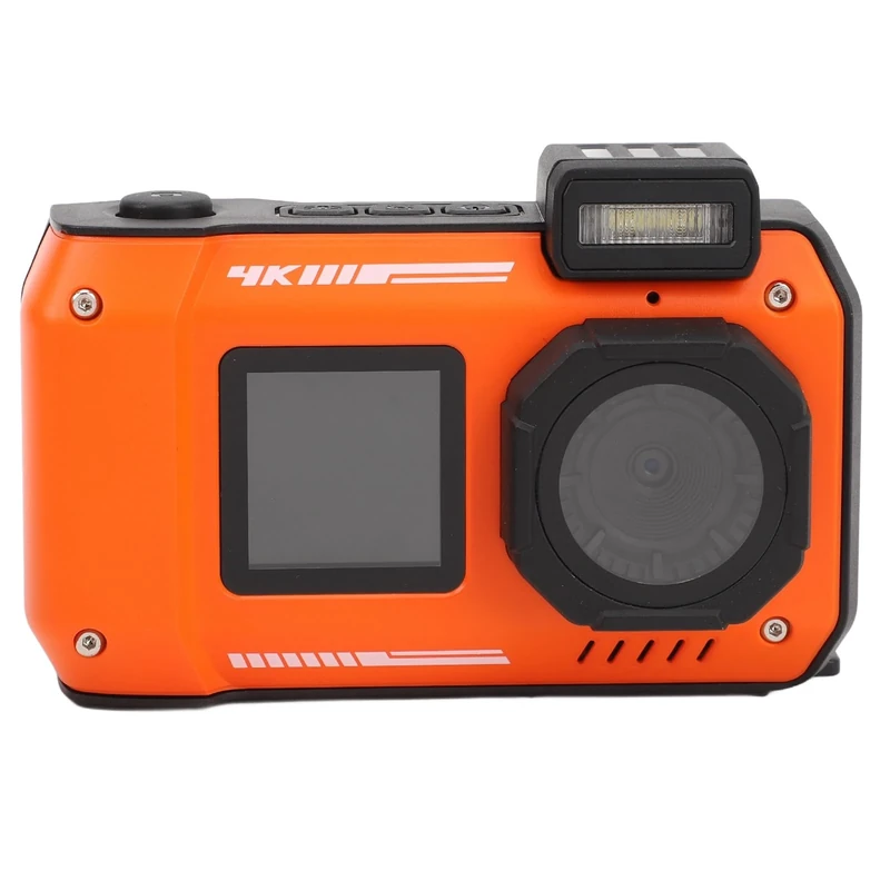 Dpofirs 4K Underwater Camera, 33 FT Waterproof Digital Camera, 65MP Autofocus Dual Screen Selfie Camera, Dustproof Shockproof, Floatable Camera, for Snorkeling Diving Sport (Orange)