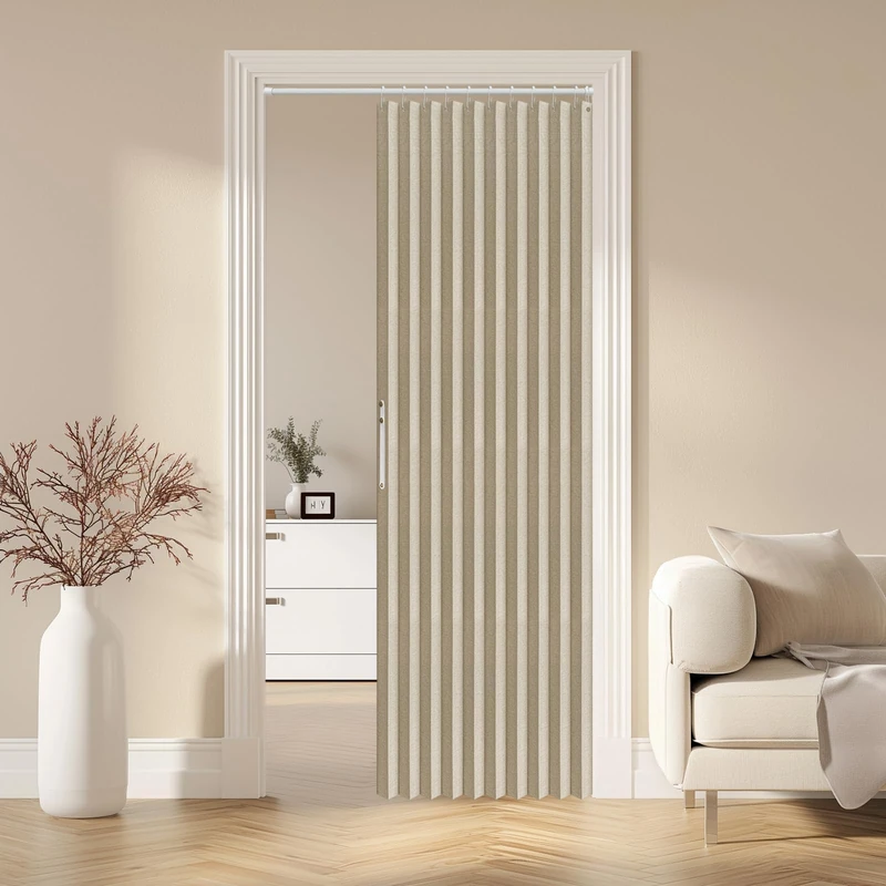 AJAZZ 100% Blackout Magnetic Door Curtain - Pleated Folding Accordion Closet Door Curtain - Invisible, Applicable for Bedroom & Living Room (Cream Yellow, 52" W x 78" L, 1 Panel) - Image 1