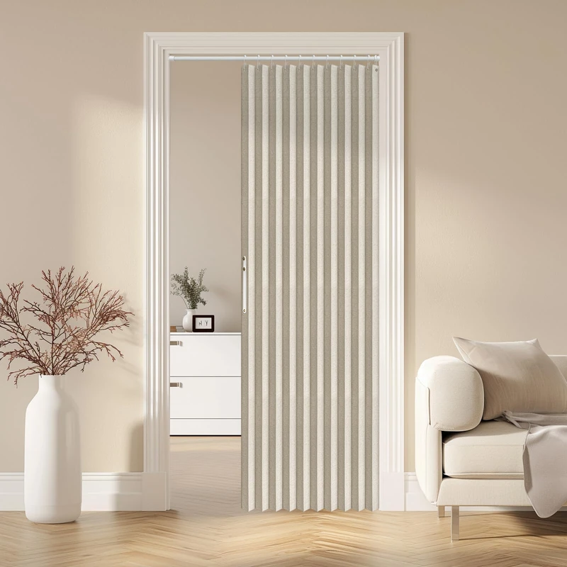 AJAZZ 100% Blackout Magnetic Door Curtain Accordion Doors Interior Accordion Door Closet Doors Curtain Invisible Applicable Bedroom Room Living Room Doorway (Cream White 52" W x 78" L) 1 Panel