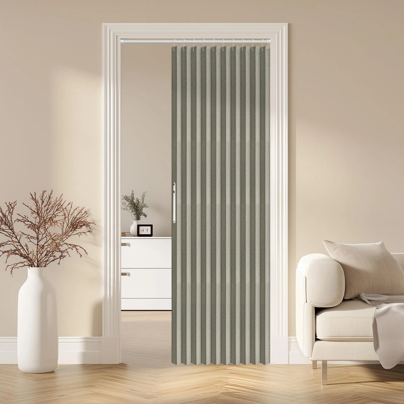 AJAZZ 100% Blackout Magnetic Door Curtain Accordion Doors Interior Closet Door Curtain Invisible Applicable Bedroom Room Living Room Doorway （Grey 52" W x 78" L 1 Panel - Image 1