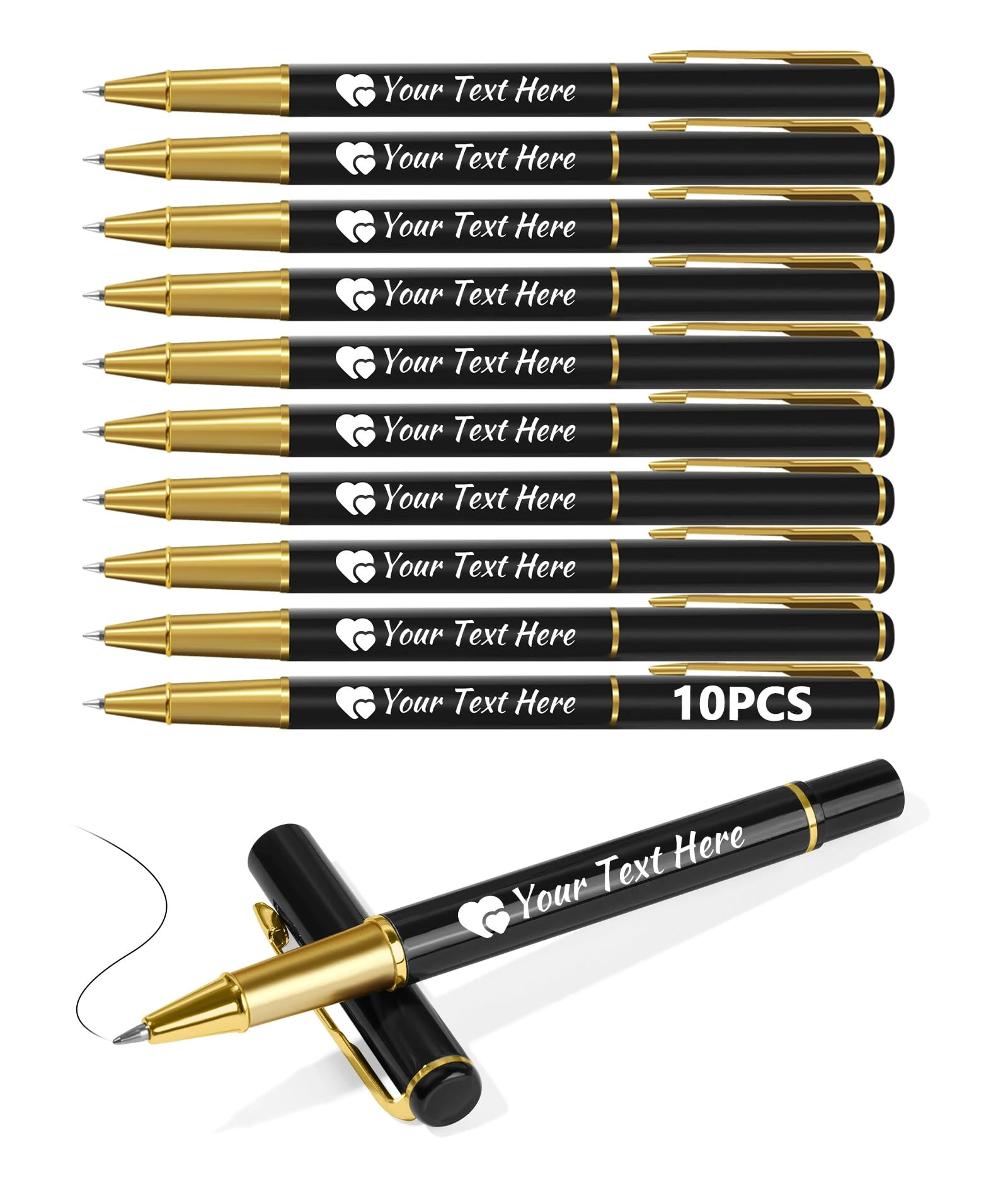 Customised Pens - Personalised Pens Bulk Pack Bussiness Ballpoint Pens with Free Engraving, Customisable Pens with Your Name, Text or Message, Perfect for Office/Students/Teacher/Lawyer,black,10 pcs