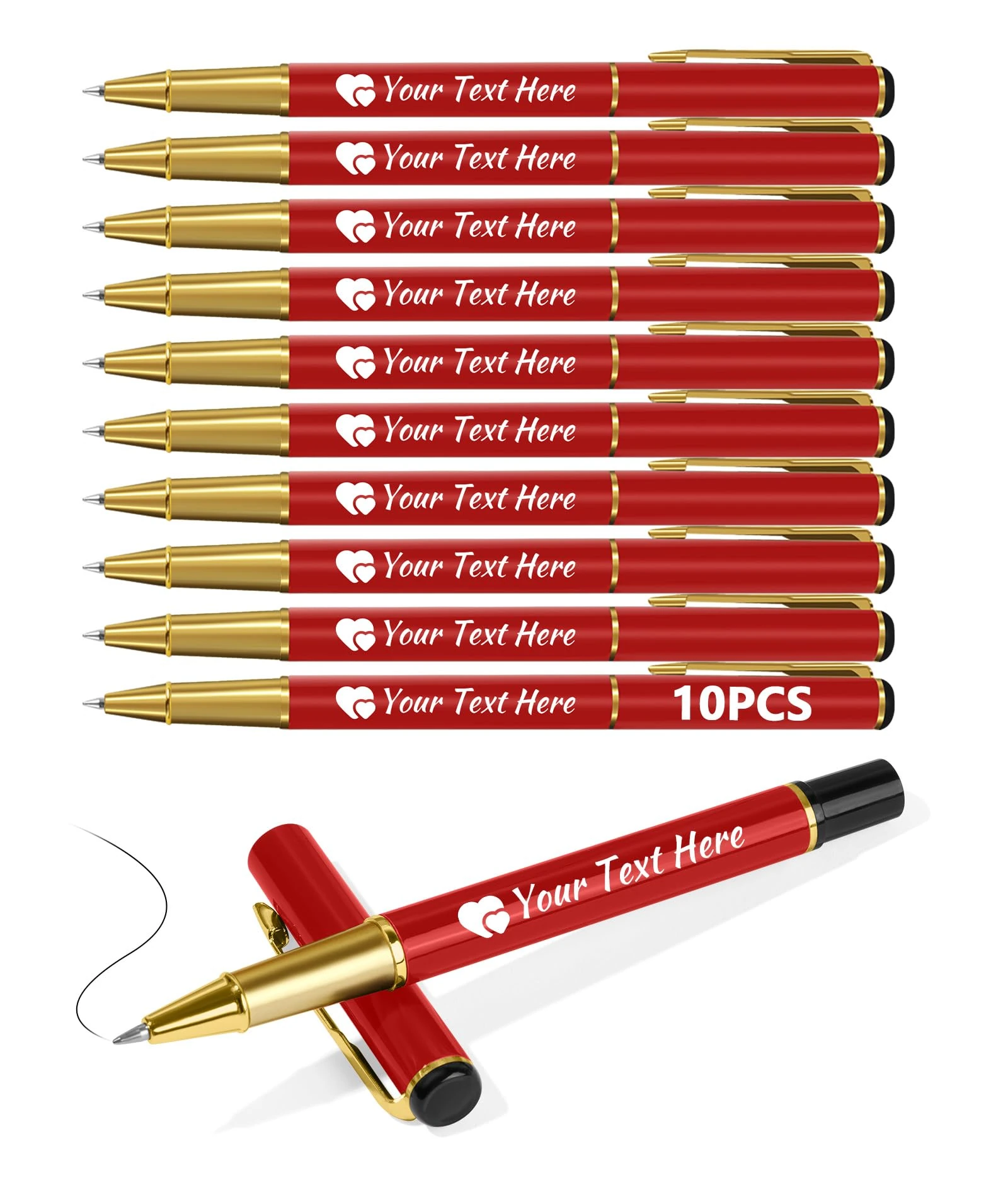 Customised Pens - Personalised Pens Bulk Pack Bussiness Ballpoint Pens with Free Engraving, Customisable Pens with Your Name, Text or Message, Perfect for Office/Students/Teacher/Lawyer,Red,10 pcs
