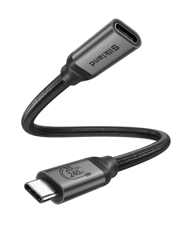Silkland 20Gbps USB C Extension Cable 0.5M Short [4K@144Hz/5K 4K@60Hz], USB C Extender Display Cable, USB 3.2 Gen2x2, 240W PD3.1 Fast Charge Compatible for MacBook/iPad Pro, Hub, Docking, Display