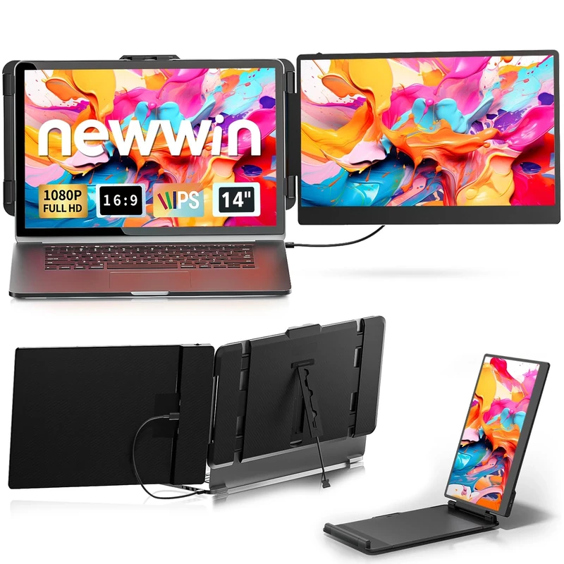 Newwin Laptop Screen Extender 14" FHD 1080P IPS Dual Screen Laptop Clip on Monitor Extender Portable Extra Display Extended Monitor for 13.3-17" Laptops Compatible with Macbook Windows Chrome