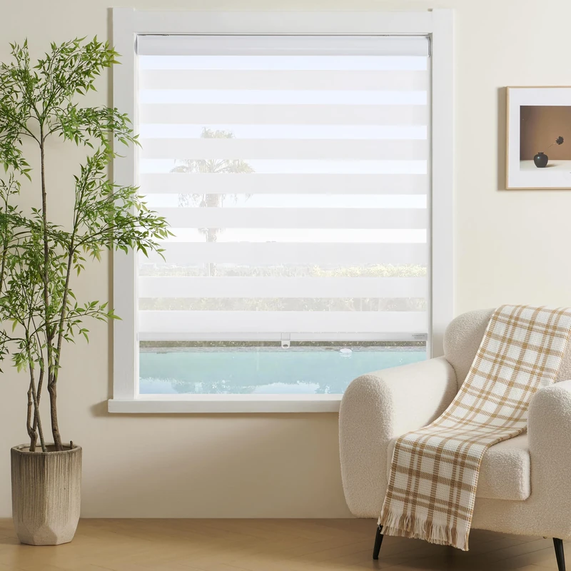 JIANGPIN TEXTILE Cordless Zebra Blinds Window Blind Zebra Shade Blinds for Windows Roller Sheer Shades Privacy Light Filtering Shades for Home Kitchen Bathroom (Width 34'' X Height 72'' White)