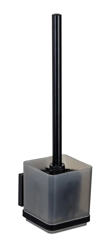 WENKO Vacuum-Loc Quadro Toilet Brush Holder with Stainless Steel Holder and Toilet Brush, Fixing No Drilling Required, Black