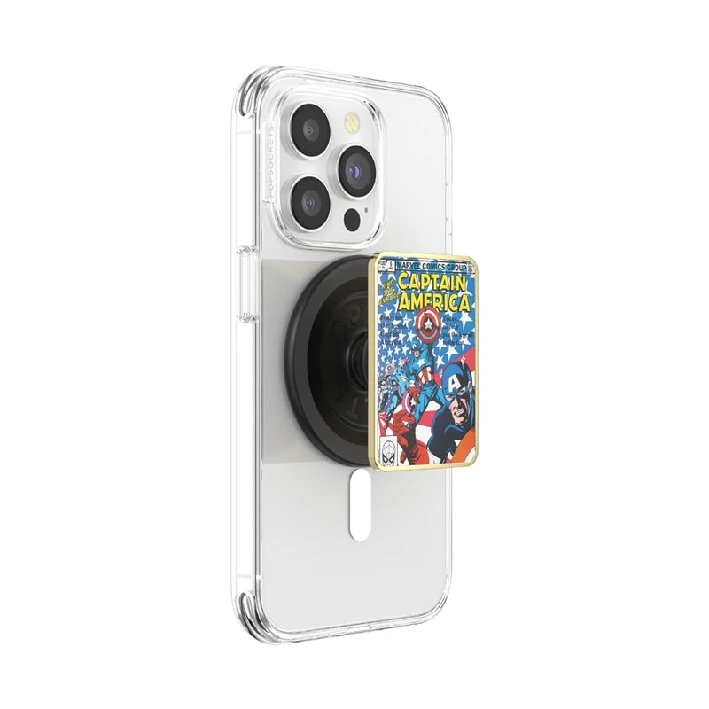 PopSockets Phone Grip for MagSafe, Secure Magnetic Phone Grip & Stand, Hands-Free Kickstand, Wireless Charging Compatible, Marvel - Enamel Captain America Comic Book