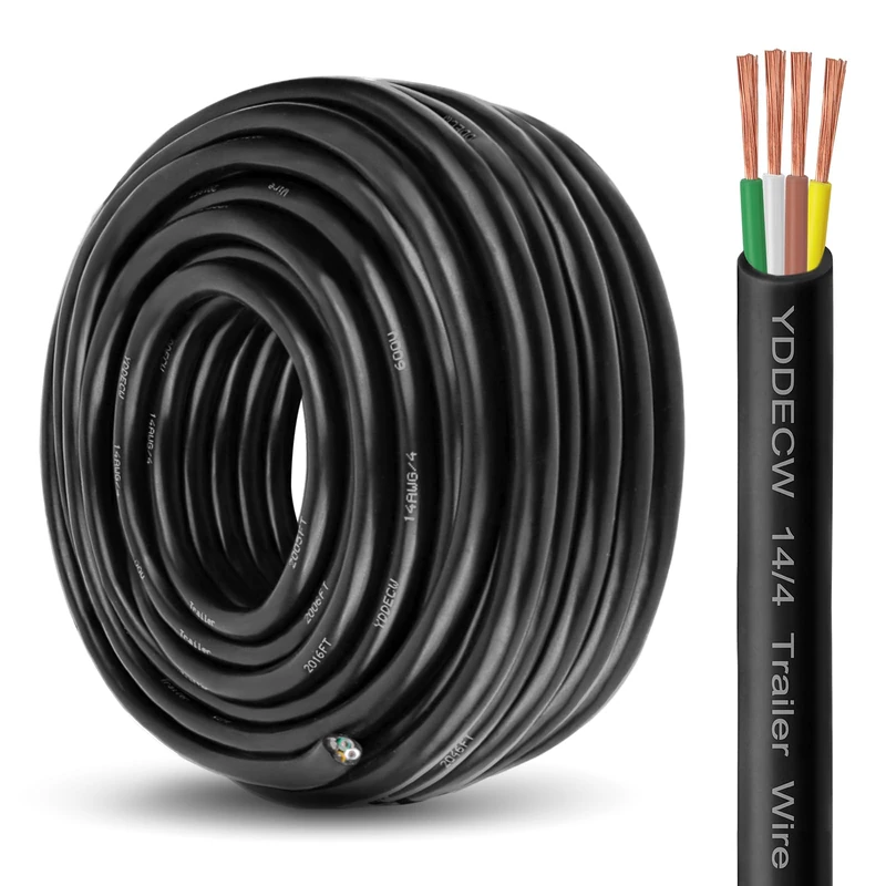 4 Way Trailer Wire - 14 Gauge 4 Conductor 150FT Pure Copper Heavy Duty Cable Extension Rv Trailer Wiring Cord Insulated 14/4 Cable for Rv and Automotive