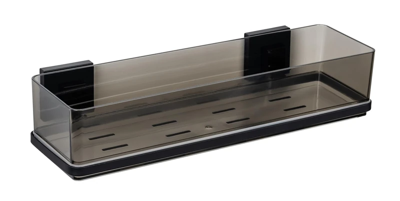 WENKO Vacuum-Loc® Quadro Maxi Shelf, Plastic Bathroom Shelf with Stainless Steel Bracket, 38.5 x 8.5 x 14.5 cm, Black - Image 1