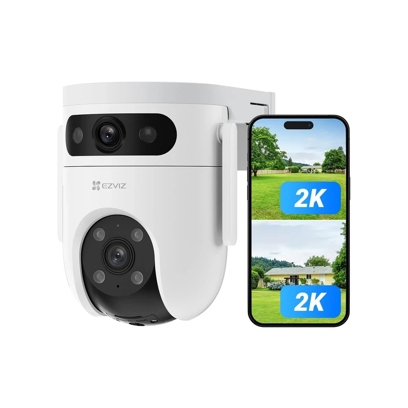 EZVIZ Dual Lens 4K (2K+2K) Wired Security Camera Outdoor Wifi, 360° Pan Tilt, Supports 512GB, Auto-Track, Patrol Mode, Human/Vehicle Detection, Colour Night Vision, No Monthly Fee, Alexa/Google (H9c)