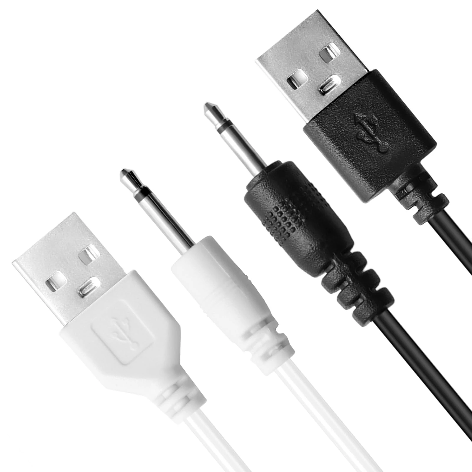 2pcs Fast Charging Cable 2.5mm Replacement DC USB Charger Cord for Universal Devices Power Adapter-Wireless Wand Massagers Connectors for Office,Laptops,PCs,Cars,Home Essential (Black&White-2pcs)