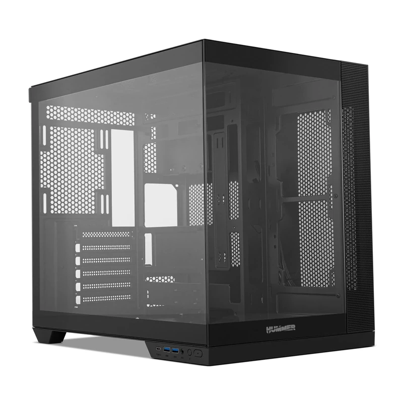 NOX XTREME PRODUCTS Hummer Astra NEO Black - Semitower ATX | M-ATX | ITX, Panoramic Glass without Frame, Space for 9 Fans, Graphics Cards up to 400 mm, USB-C and USB 3.0, Black
