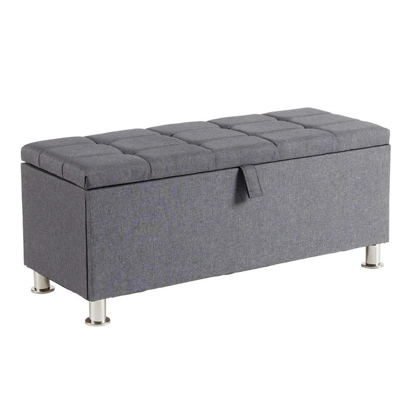Home Source Large Padded Ottoman Storage Chest, Dark Grey Box Seat, 102cm