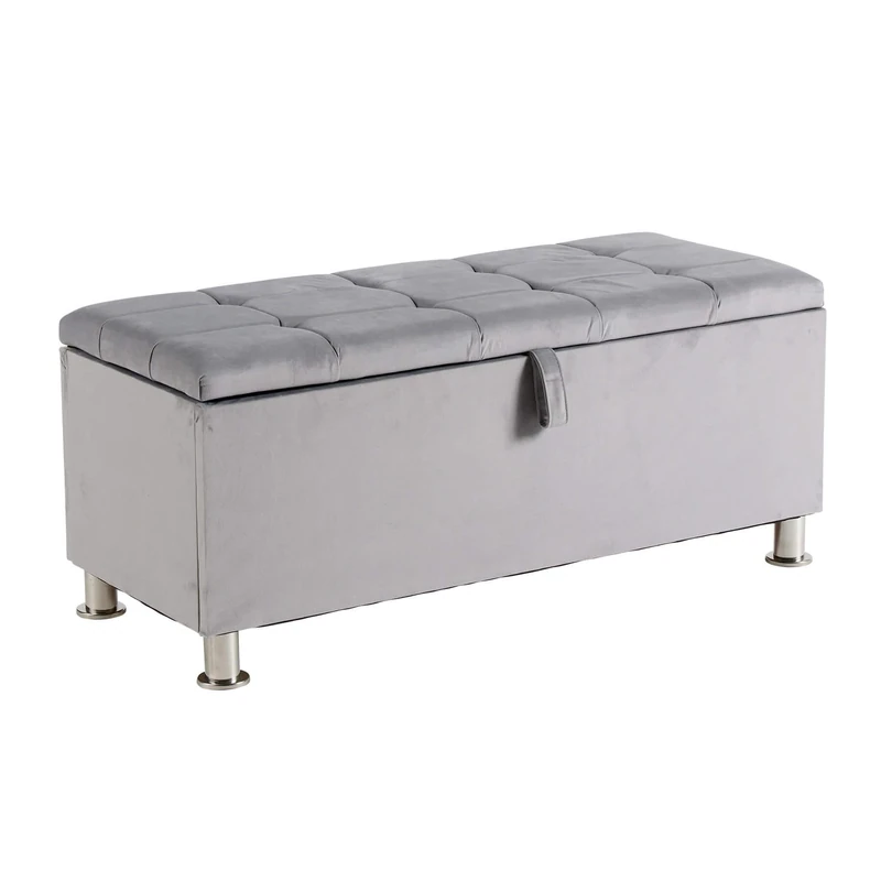 Home Source Large Padded Ottoman Storage Chest, Gas Lift Lid, Grey Box Seat, 102cm