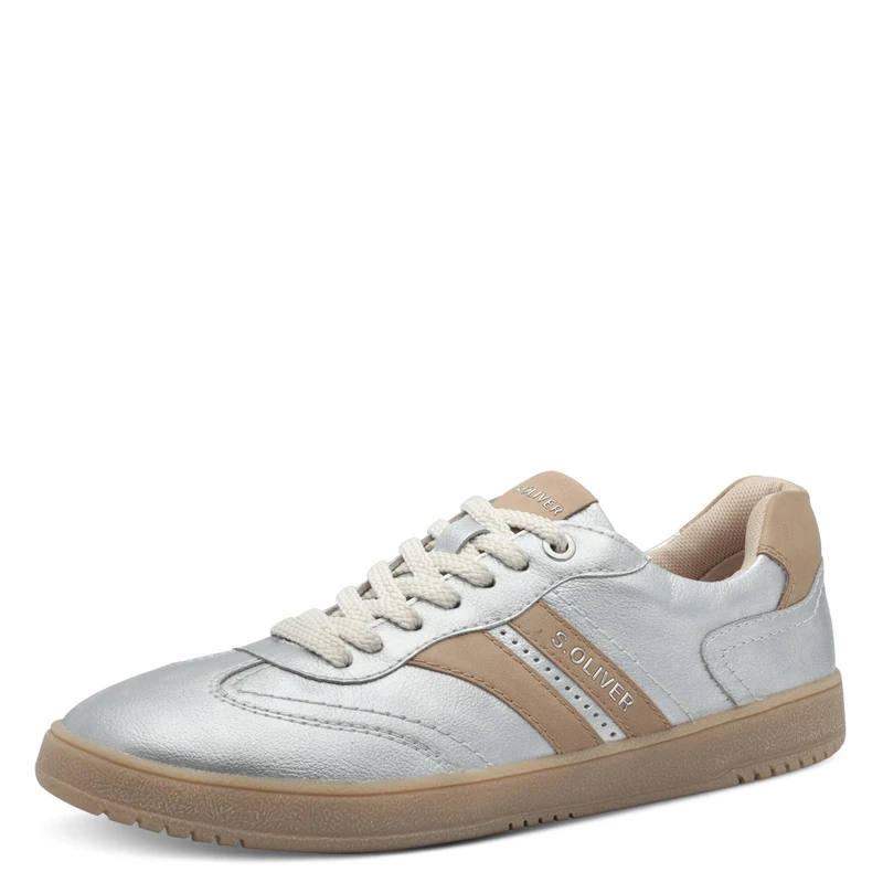 s.Oliver Women's Flat Trainers with Laces Leisure, Silver Nude, 5 UK - Image 1