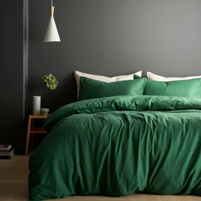 Content by Terence Conran Relaxed Cotton Linen Double Duvet Cover Set with Pillowcases Forest Green