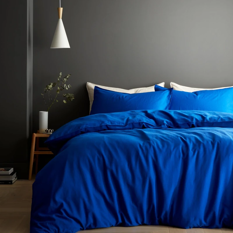 Content by Terence Conran Relaxed Cotton Linen Super King Duvet Cover Set with Pillowcases Conran Blue