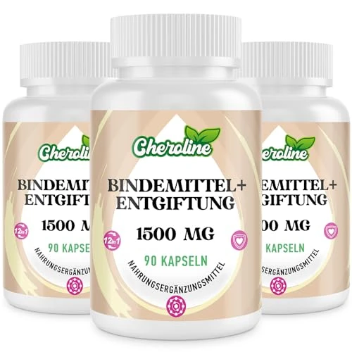 Cheroline Binder Detox & Gut Cleanse Capsules 1500mg, Activated Charcoal Complex with Probiotics, Chlorella & Turmeric, Liver & Digestive Support, Vegan & Natural (90 Count (Pack of 3))