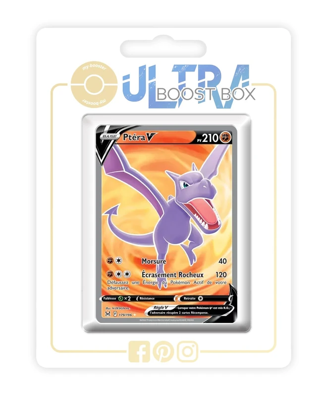 Ptéra V (Aerodactyl V) 179/196 Full Art - Ultraboost X Epée et Bouclier 11 Origine Perdue - Box of 10 Pokemon French Cards