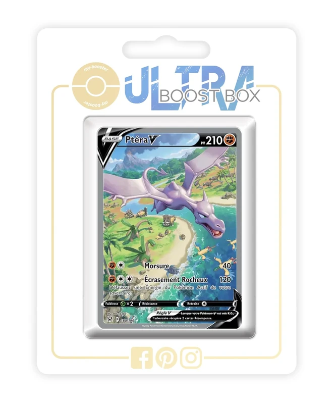 Ptéra V (Aerodactyl V) 180/196 Alternative Full Art - Ultraboost X Epée et Bouclier 11 Origine Perdue - Box of 10 Pokemon French Cards