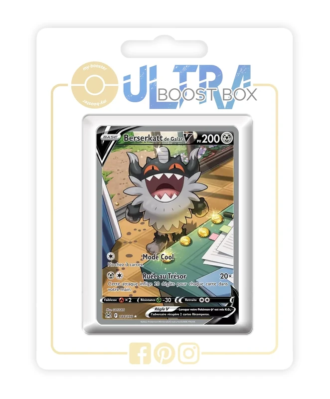 Berserkatt de Galar V (Galarian Perrserker V) 184/196 Alternative Full Art - Ultraboost X Epée et Bouclier 11 Origine Perdue - Box of 10 Pokemon French Cards