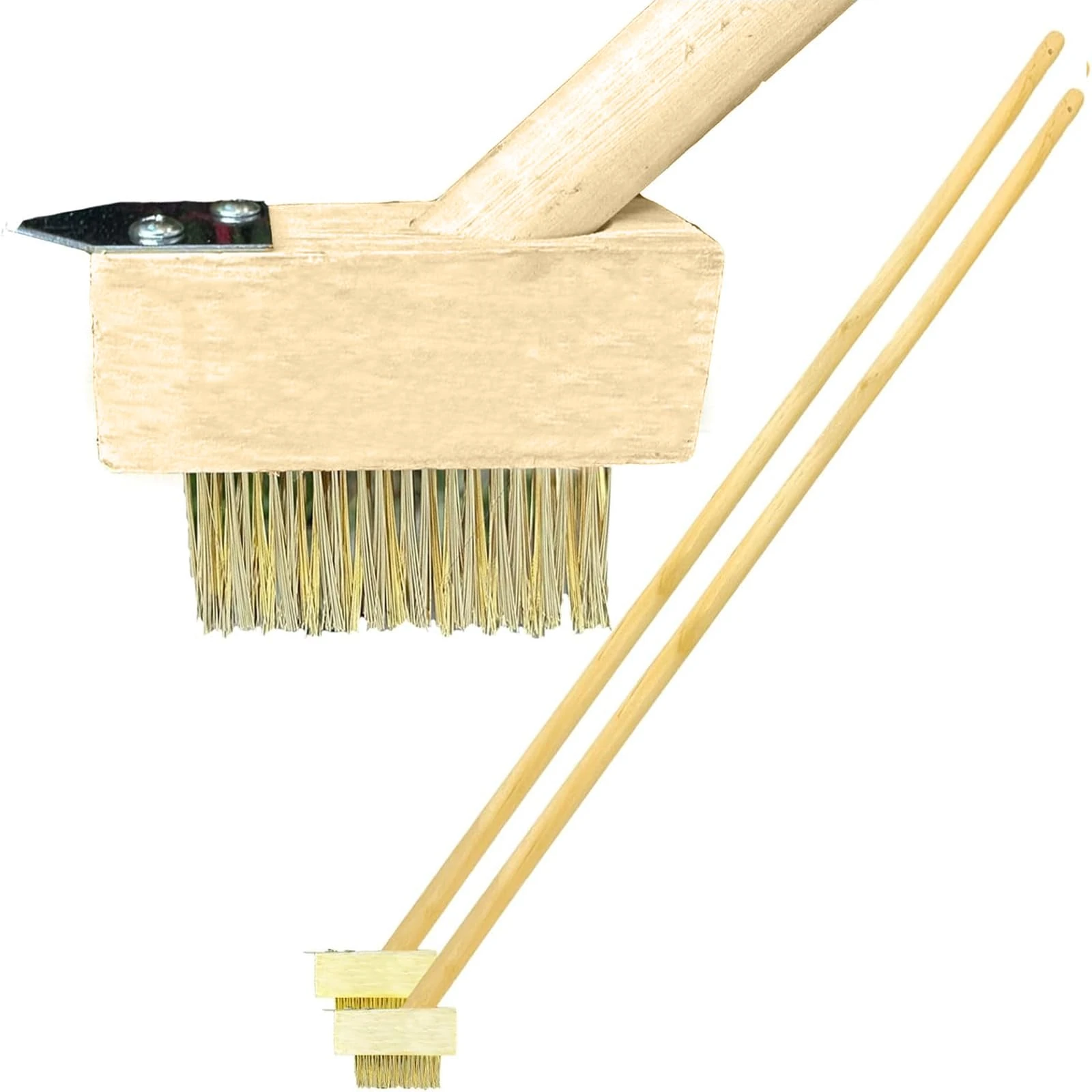 EDS Heavy-Duty Patio Weed Remover Tool with 120cm Long Wooden Handle Wire Broom with Angled Wire Bristles Steel Moss Removal Puller for Cleaning Block Paving Grout Deck Paver Patio Walkway (PACK OF 2)