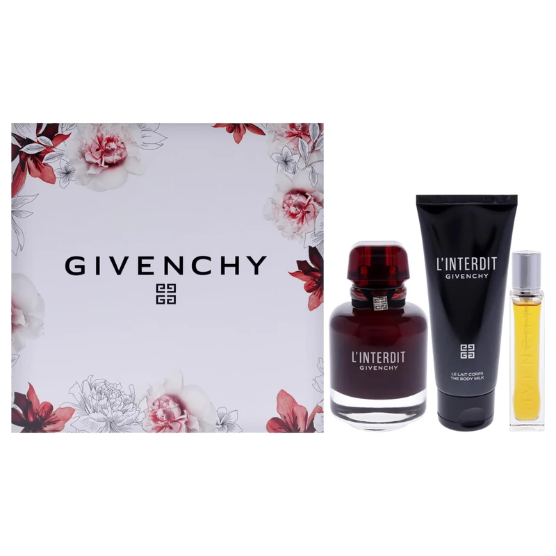 LInterdit by Givenchy for Women - 3 Pc Gift Set 2.7oz EDP Rouge Spray, 0.41oz EDP Spray, 2.5oz Body Milk