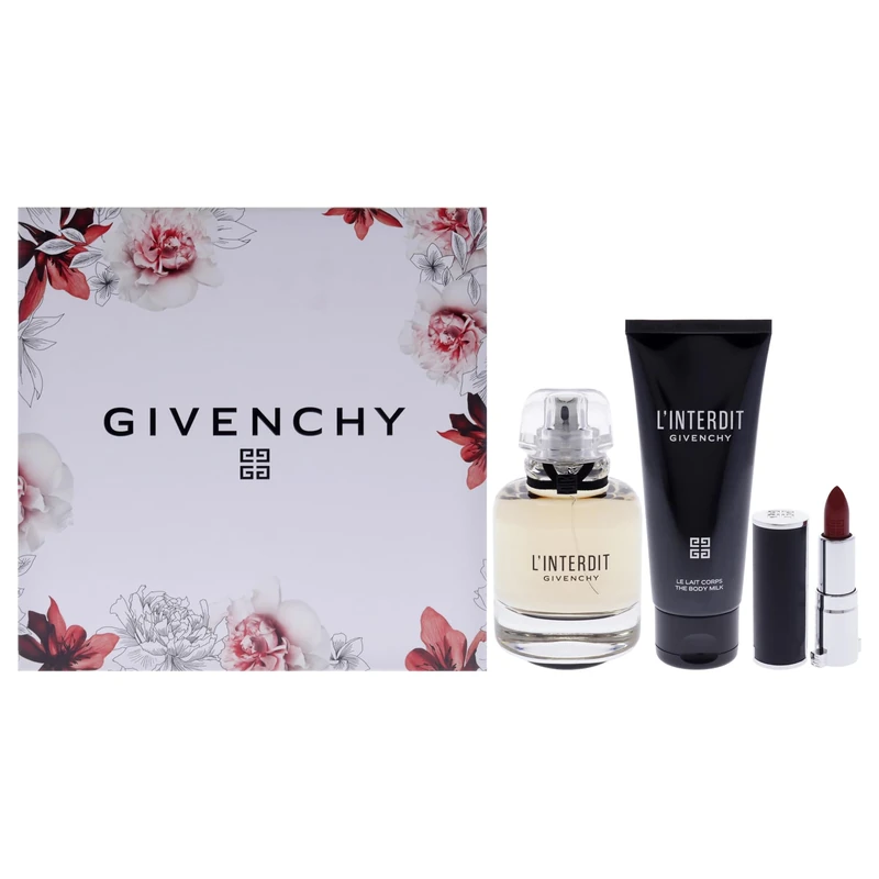 LInterdit by Givenchy for Women - 3 Pc Gift Set 2.7oz EDP Spray, 2.5oz Body Milk, 0.05oz Lipstick