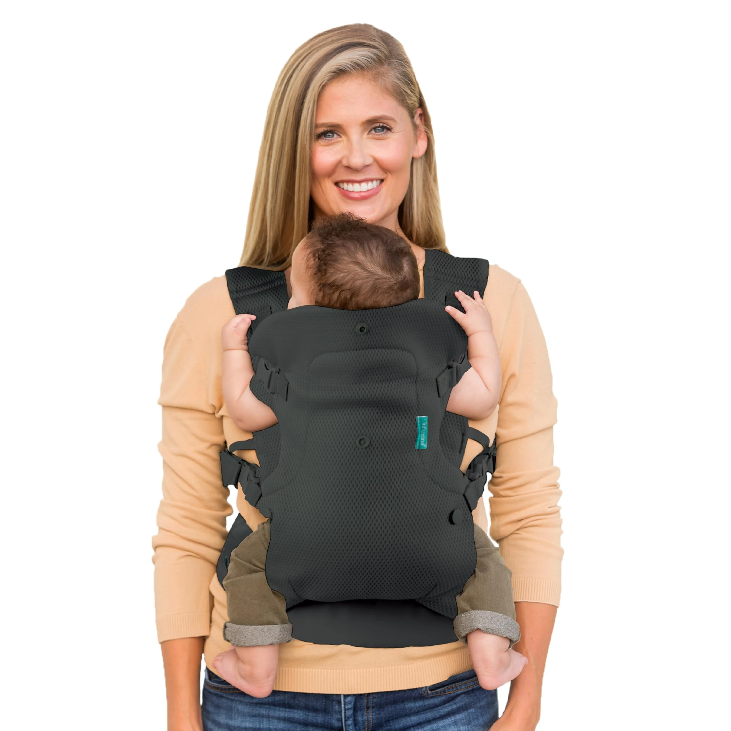 Infantino Flip 4-in-1 Light & Airy Convertible Baby Carrier - Breathable, Lumbar Support, Adjustable Waist Belt, Head Support, Ergonomic Seat, Plush Straps for Newborn to Toddler 3,6-14,5kg, Dark Grey