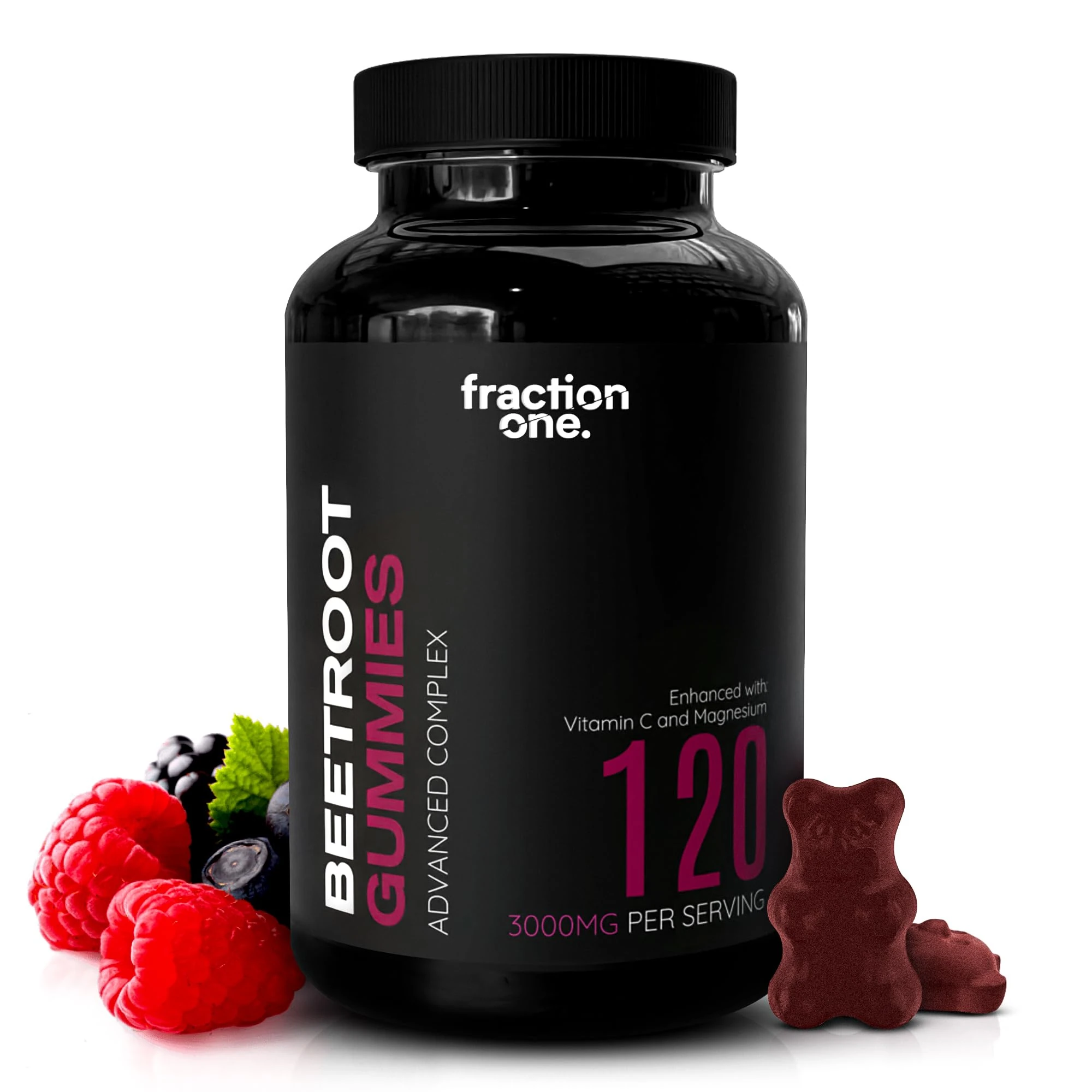 Fraction One Beetroot Gummies – 120 Gummies – 3000 mg per Serving, 5:1 Extract - Enhanced with Vitamin C and Magnesium – Supports Blood Pressure, Vegan, Nitric Oxide Supplement – 60 Days Supply